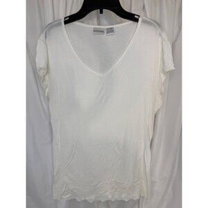 Newport News Womens White V-Neck Tee Shirt Size M